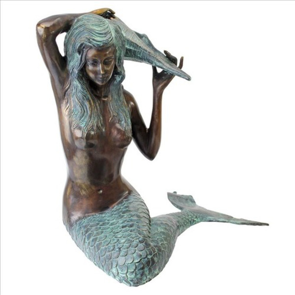 Mermaid of the Isle of Capri Piped Bronze Garden Statue Spouting Shell